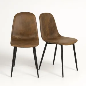 Homy Casa Set of 2 Mid-Century Modern Upholstered Dining Chairs – Armless Suede Fabric Side Chairs with Sturdy Metal Legs, Versatile Seating for Kitchen, Dining Room, Living Room or Office, Brown