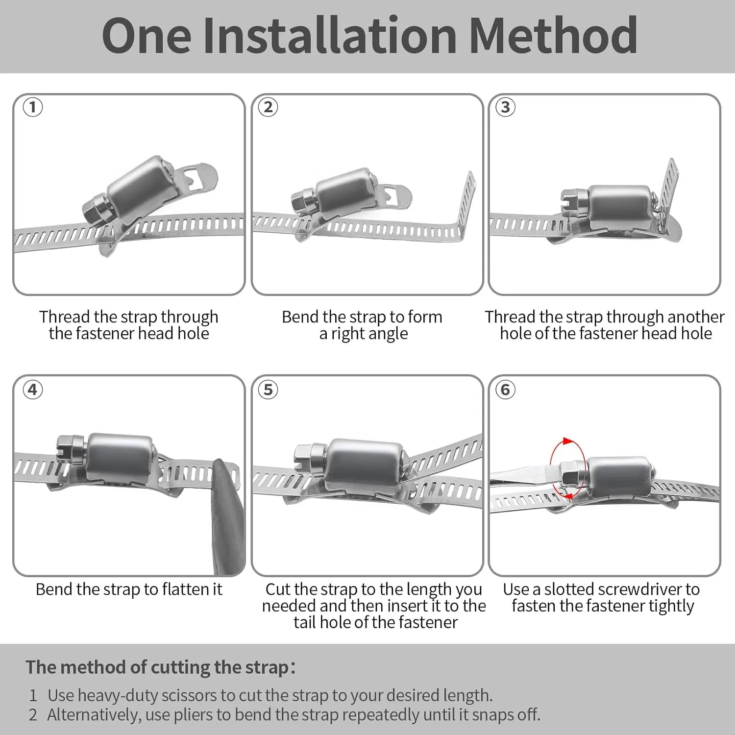 Hose Clamps 30FT Strap 30 Fasteners,DIY Cut-To-Fit 304 Stainless Steel Adjustable Large Worm Gear Band Clamp Assortment Kit,Metal Screw Fasteners and Strapping for Pipe,Duct,Pole,Tube
