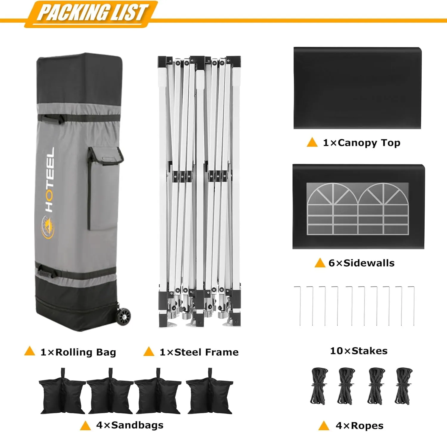HOTEEL 10x20 Pop Up Canopy Tent for Parties, Instant Canopy Tent with 6 Sidewalls, Portable Wheeled Bag, 4 Weight Bags, Silver Coated Waterproof Enclosed for Backyard,Wedding, Event, Black