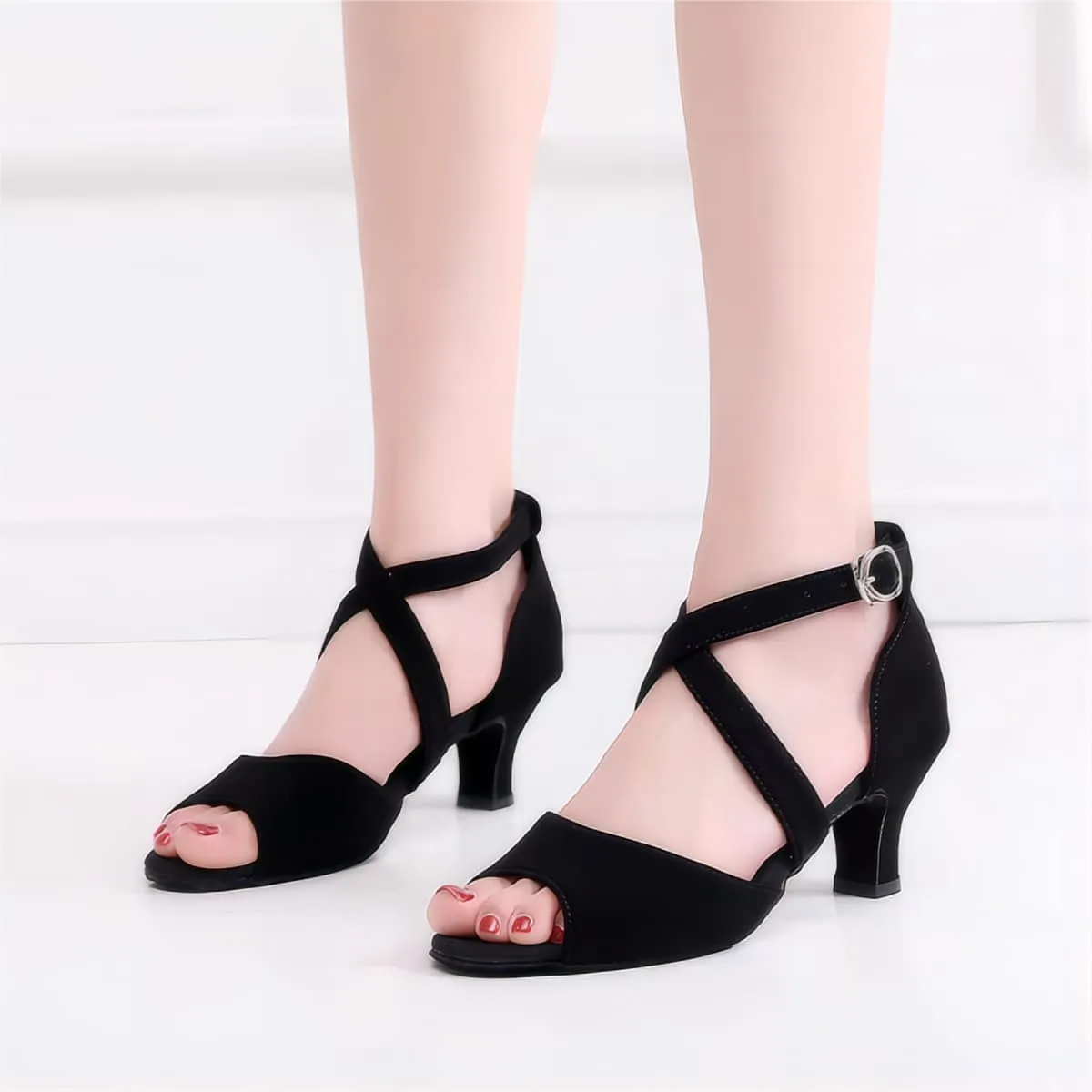 HROYL Women Latin Ballroom Dance Shoes Salsa Tango Low Heel Performence Dancing Shoes,FT095