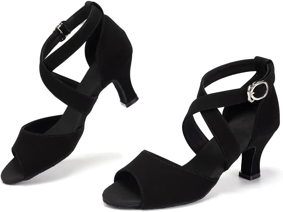 HROYL Women Latin Ballroom Dance Shoes Salsa Tango Low Heel Performence Dancing Shoes,FT095