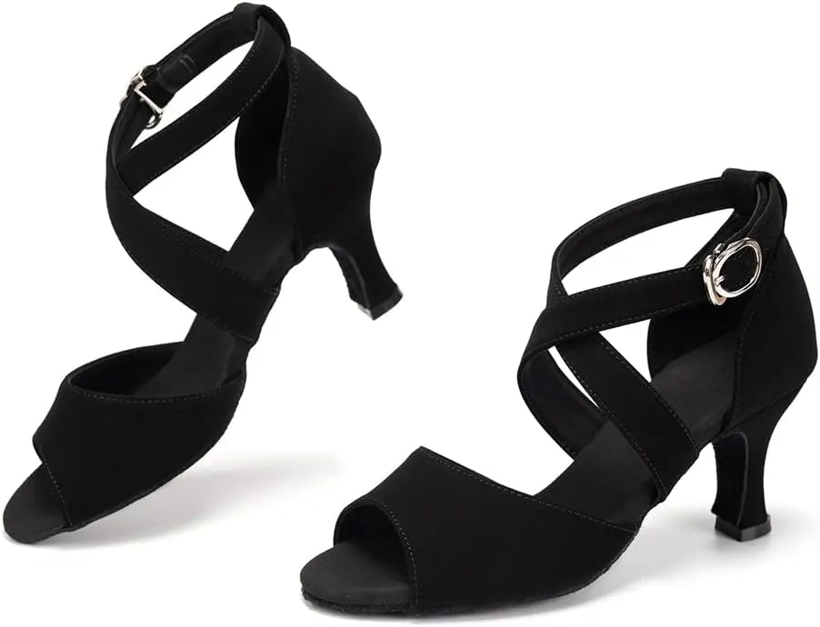 HROYL Women Latin Ballroom Dance Shoes Salsa Tango Low Heel Performence Dancing Shoes,FT095