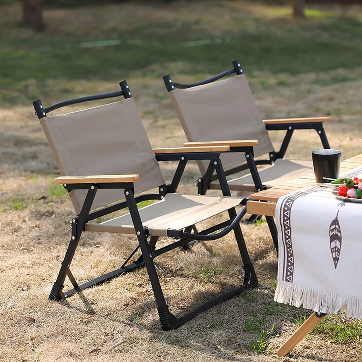 HUHJYUGE Folding Camping Chair with Armrest, Portable Folding Directors Chair, Heavy Duty Foldable Outdoor Chair, Easy Carry, for Lawn, Picnic and Fishing, Supports 265lbs (A)
