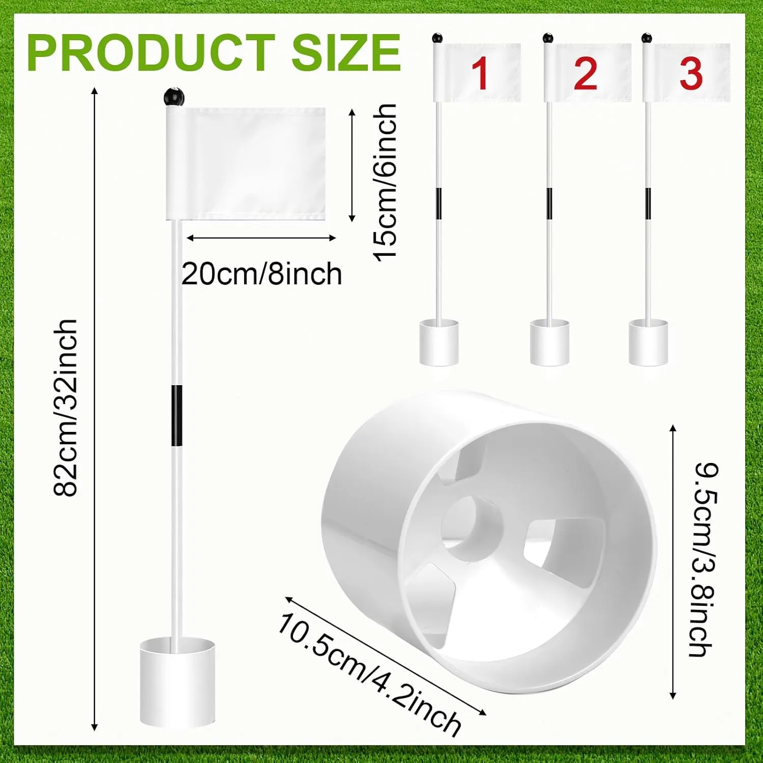 Hungdao 3 Set Golf Flagsticks Flags with Cups Practice Putting Green Pole Pin Flagpole Golf Hole Cup Nylon Flags Portable Mini Flag Sticks 2 Section for Yard Garden Indoor Outdoor