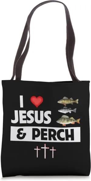 I Love Jesus and Perch Freshwater Fishing Creek Christian Tote Bag