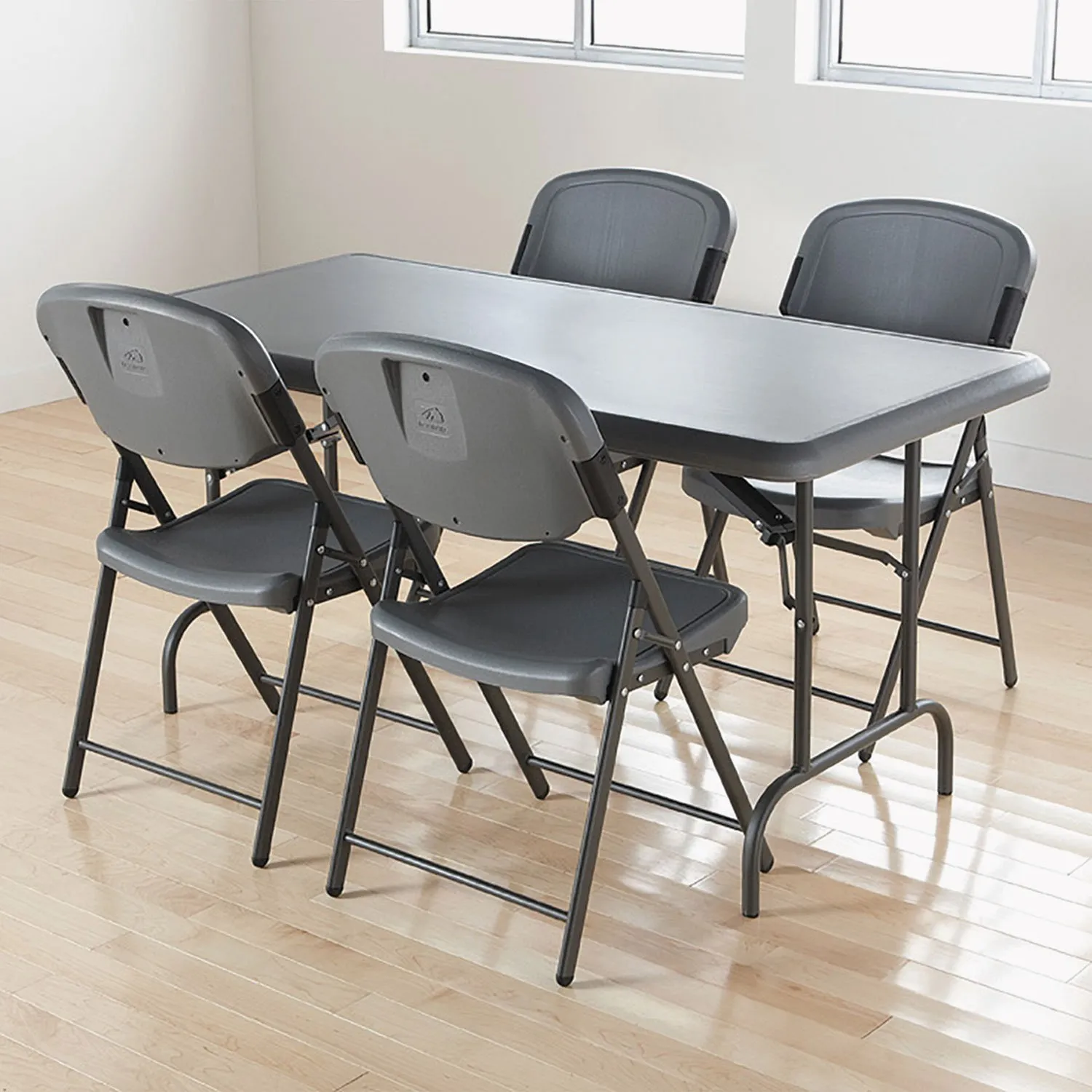Iceberg Rough 'N Ready Premium Folding Chair, High-Density Plastic with Steel Frame, 225 lbs. Load Capacity, Charcoal