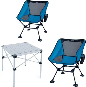 iClimb 2 Ultralight Compact Anti-Sinking Large Feet Chair and 1 Light Stable Folding Square Table Bundle, for Adults Outdoor RV Travelling Backpacking Hiking Camping Beach Concert