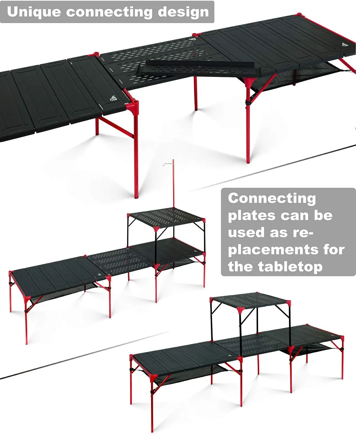 iClimb Extendable Folding Table Large Tabletop Area Ultralight Compact with Hollow Out Tabletop and Carry Bag for Camping Backpacking Beach Concert BBQ Party, Three Size (Black - S)