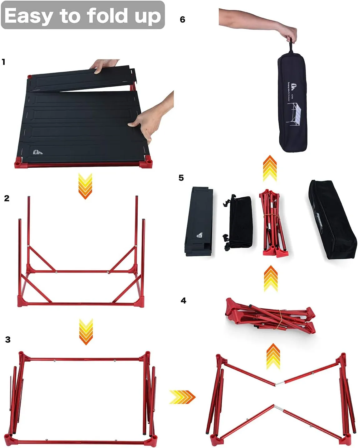 iClimb Extendable Folding Table Large Tabletop Area Ultralight Compact with Hollow Out Tabletop and Carry Bag for Camping Backpacking Beach Concert BBQ Party, Three Size (Black - S)