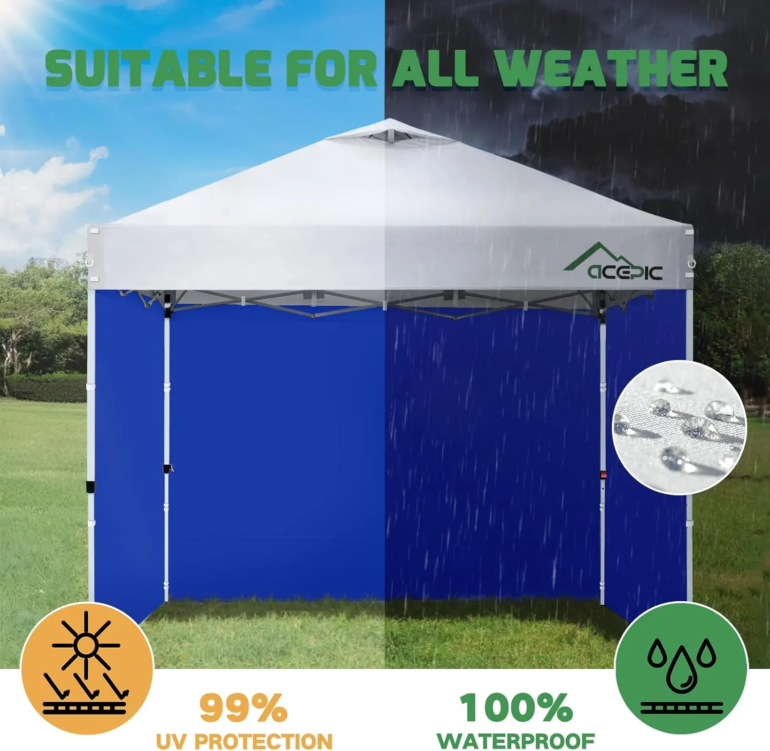 Instant Canopy Tent Sidewalls for 10x10 Pop Up Canopy 210D Waterproof, 3 Piece Sidewalls, Blue(3PCS Sidewall Only, Canopy Tent NOT Included)