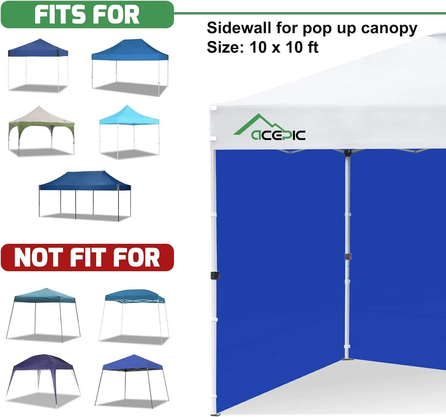 Instant Canopy Tent Sidewalls for 10x10 Pop Up Canopy 210D Waterproof, 3 Piece Sidewalls, Blue(3PCS Sidewall Only, Canopy Tent NOT Included)
