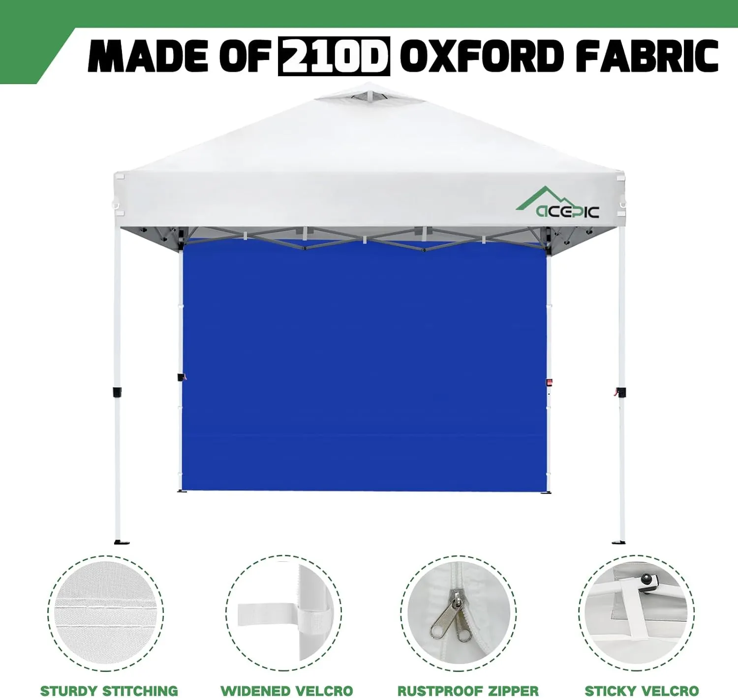 Instant Canopy Tent Sidewalls for 10x10 Pop Up Canopy 210D Waterproof, 3 Piece Sidewalls, Blue(3PCS Sidewall Only, Canopy Tent NOT Included)