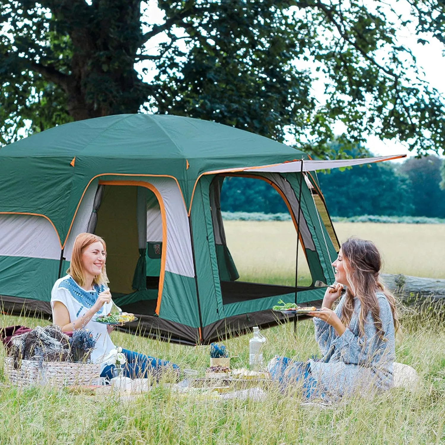Instant Pop-up Camping Tent for 3-8 People Lightweight Tent Waterproof Double Layer Family Tent with Carrying Bag for Outdoor Camping Hiking Climbing Fishing Survival Festivals Garden