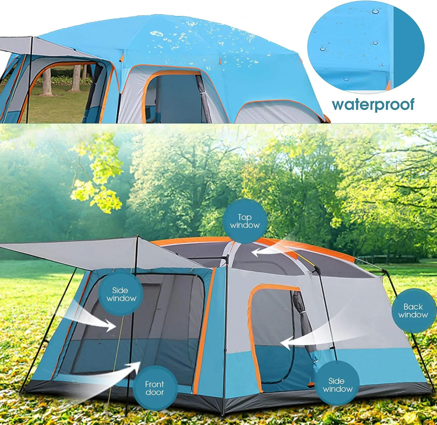 Instant Pop-up Camping Tent for 3-8 People Lightweight Tent Waterproof Double Layer Family Tent with Carrying Bag for Outdoor Camping Hiking Climbing Fishing Survival Festivals Garden