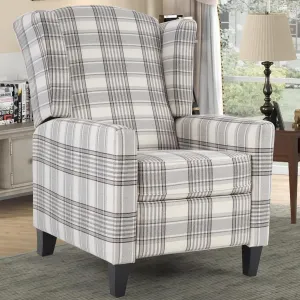 INZOY Wingback Pushback Recliner Chair, Fabric Push Back Recliners with Padded Seat, Mid Century Modern Reclining Chair for Living Room Bedroom, Grey Plaid