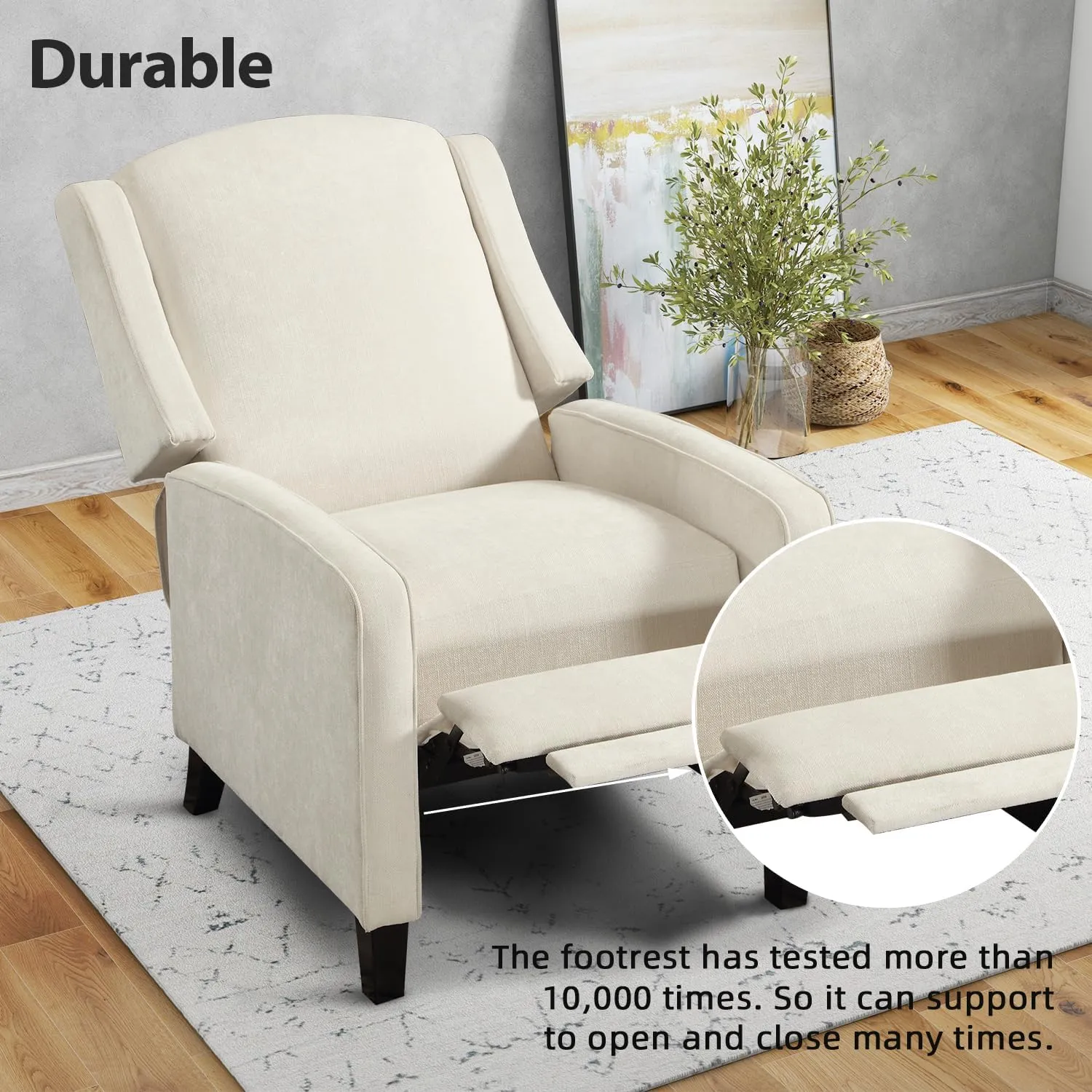 INZOY Wingback Pushback Recliner Chair, Fabric Push Back Recliners with Padded Seat, Mid Century Modern Reclining Chair for Living Room Bedroom, White