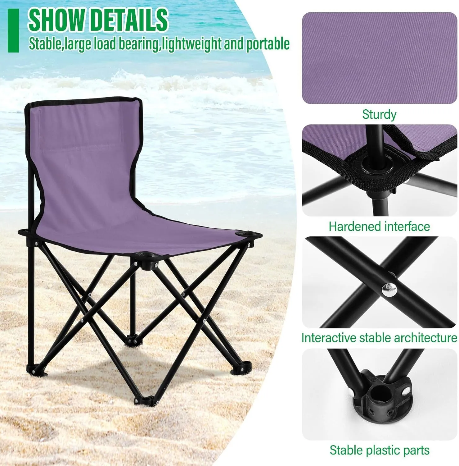 J JOYSAY Grape Portable Camping Chair Lightweight Outdoor Folding Chair for Adults Travel Chair for Outside Camping Sports Beach Travel Hiking