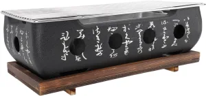 Japanese Style Grill, Portable Japanese BBQ Grill Stove Quick Heating Aluminum Alloy Hibachi Grill Charcoal Stove Yakitori with Wire Mesh and Wooden Base for Camping (XL)