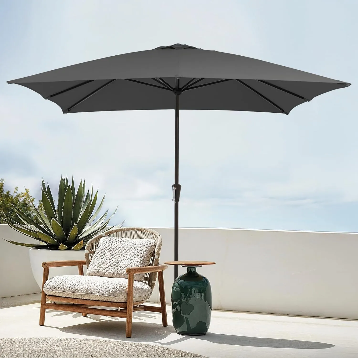 JEAREY 8x10 ft Rectangular Patio Umbrellas Outdoor Table Market Umbrella w/Crank, 8 Sturdy Ribs, UV Protection Waterproof Sunproof for Garden, Deck, Backyard, Pool(Gray)