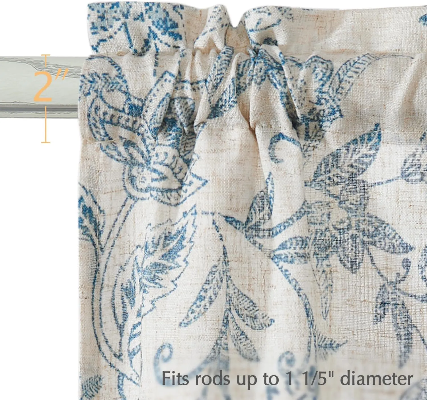 jinchan Floral Kitchen Curtains for Windows 36 Inch Linen Tier Farmhouse Cafe Curtains Country Botanic Small Window Rod Pocket Rustic Flax for Laundry Bathroom RV 2 Panels Blue on Beige