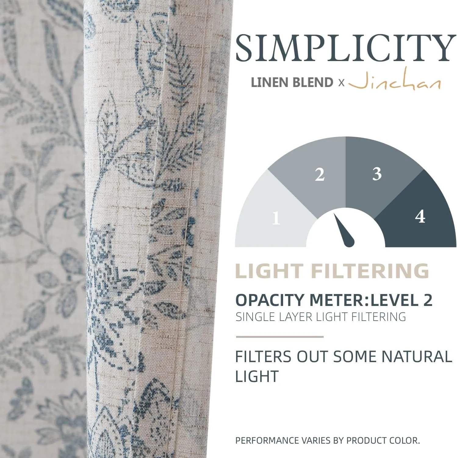 jinchan Floral Kitchen Curtains for Windows 36 Inch Linen Tier Farmhouse Cafe Curtains Country Botanic Small Window Rod Pocket Rustic Flax for Laundry Bathroom RV 2 Panels Blue on Beige