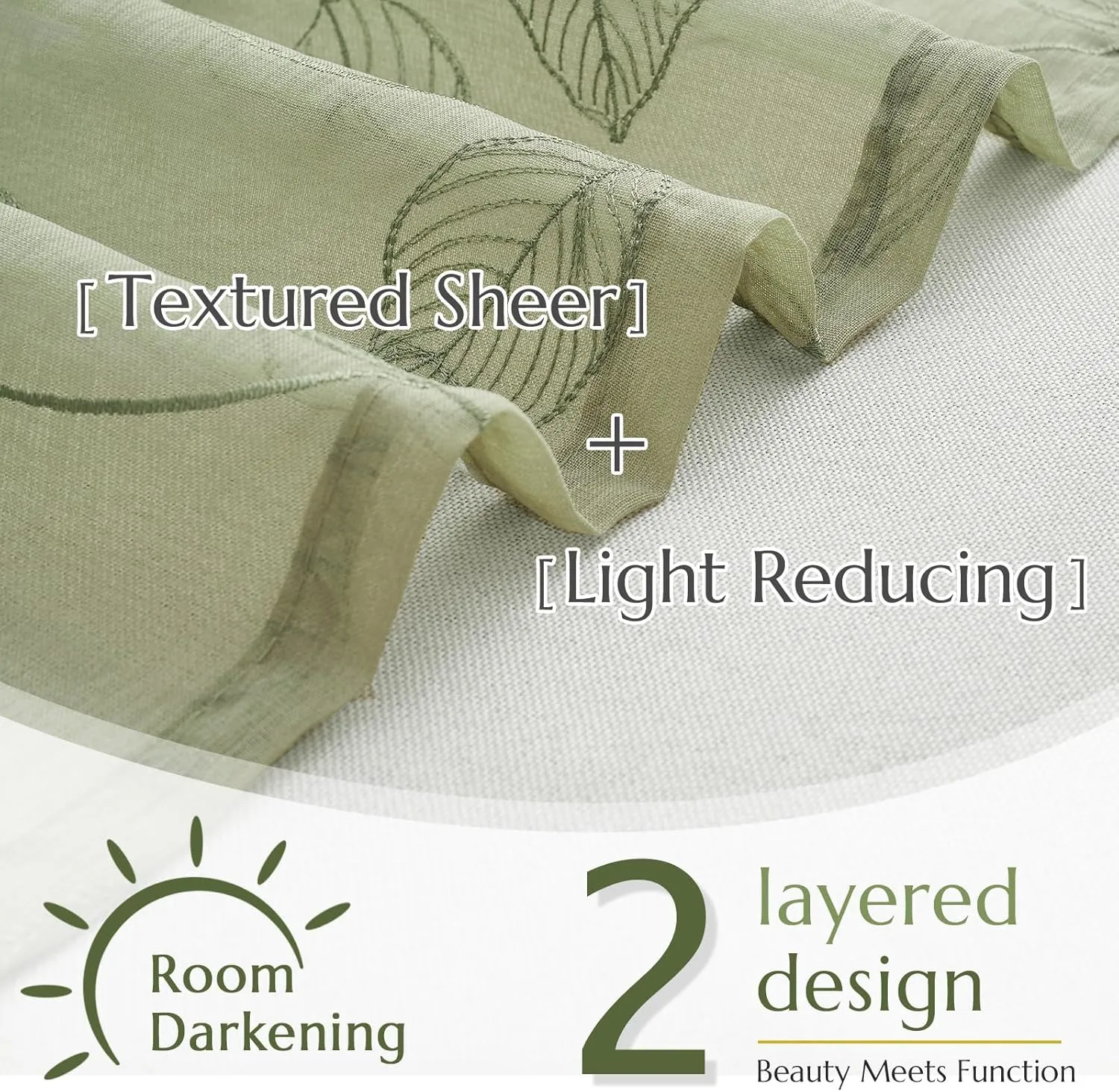 JINCHAN Green Leaf Embroidered Valance Curtain for Window Farmhouse Voile Double Layer Valance for Kitchen Living Room Botanic Rustic Country Window Treatment 18 Inch Room Darkening Rod Pocket 1 Panel