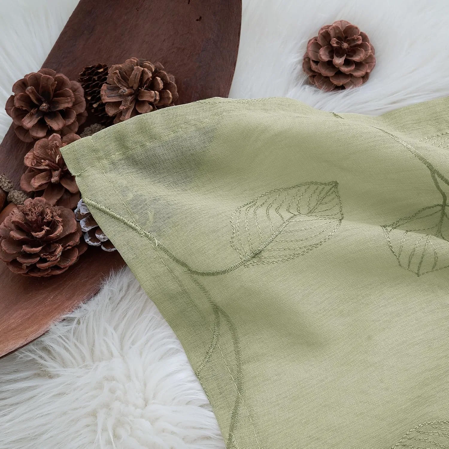 JINCHAN Green Leaf Embroidered Valance Curtain for Window Farmhouse Voile Double Layer Valance for Kitchen Living Room Botanic Rustic Country Window Treatment 18 Inch Room Darkening Rod Pocket 1 Panel