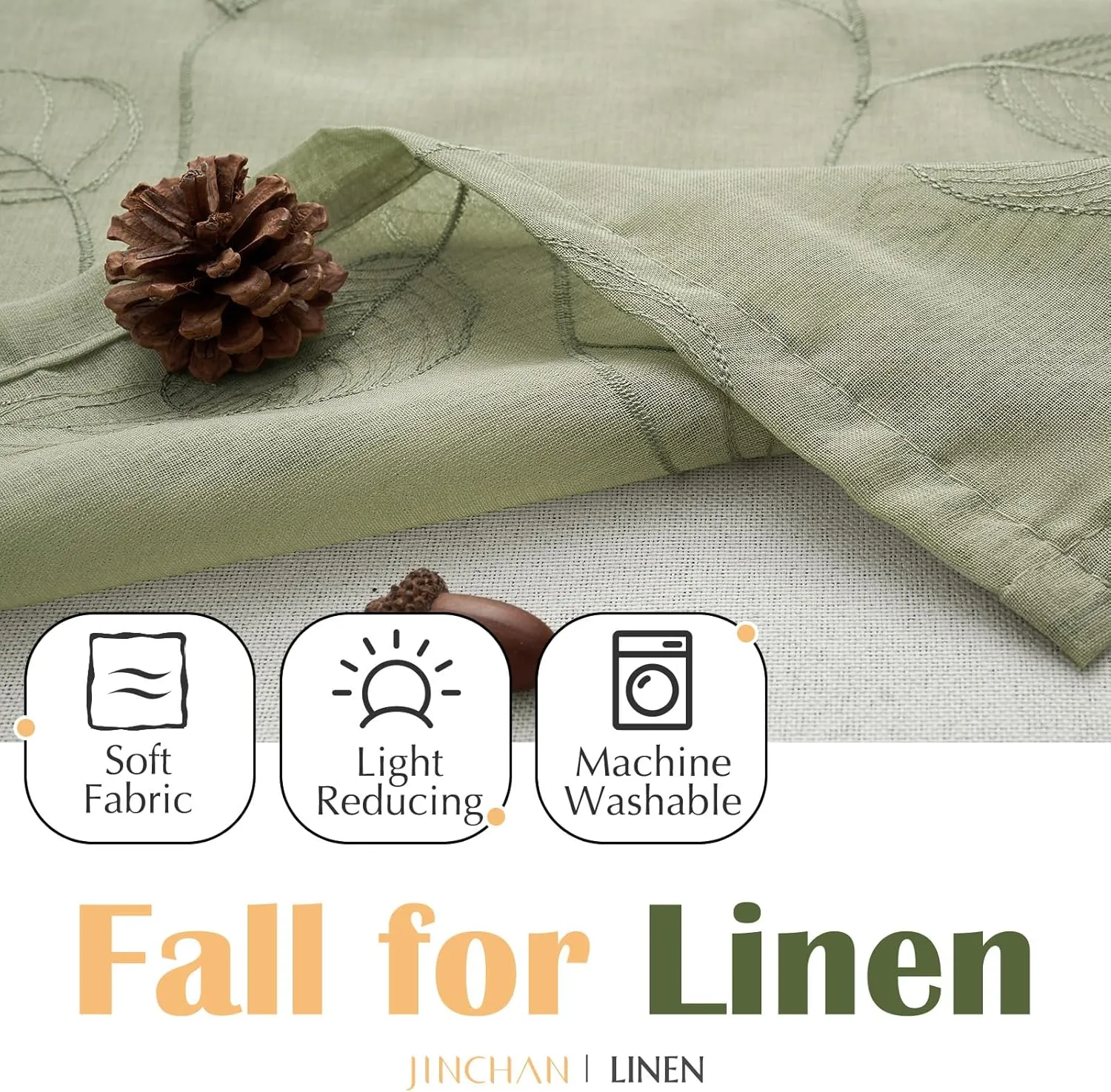 JINCHAN Green Leaf Embroidered Valance Curtain for Window Farmhouse Voile Double Layer Valance for Kitchen Living Room Botanic Rustic Country Window Treatment 18 Inch Room Darkening Rod Pocket 1 Panel