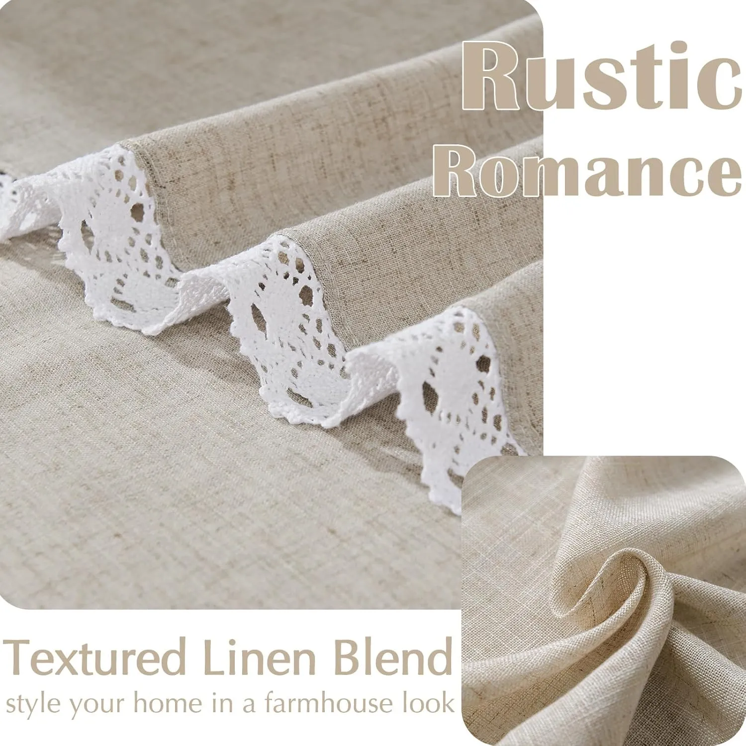 jinchan Linen Valance with Lace Trim Farmhouse Rustic Valance Curtain for Window 18 Inch Small Window Treatment for Living Room Dining Room Semi Sheer Light Filtering Rod Pocket 1 Panel Taupe