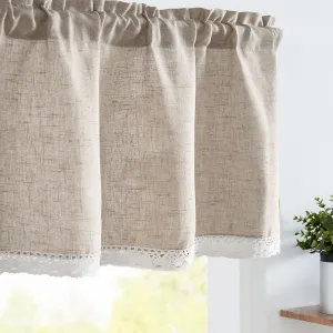 jinchan Linen Valance with Lace Trim Farmhouse Rustic Valance Curtain for Window 18 Inch Small Window Treatment for Living Room Dining Room Semi Sheer Light Filtering Rod Pocket 1 Panel Taupe