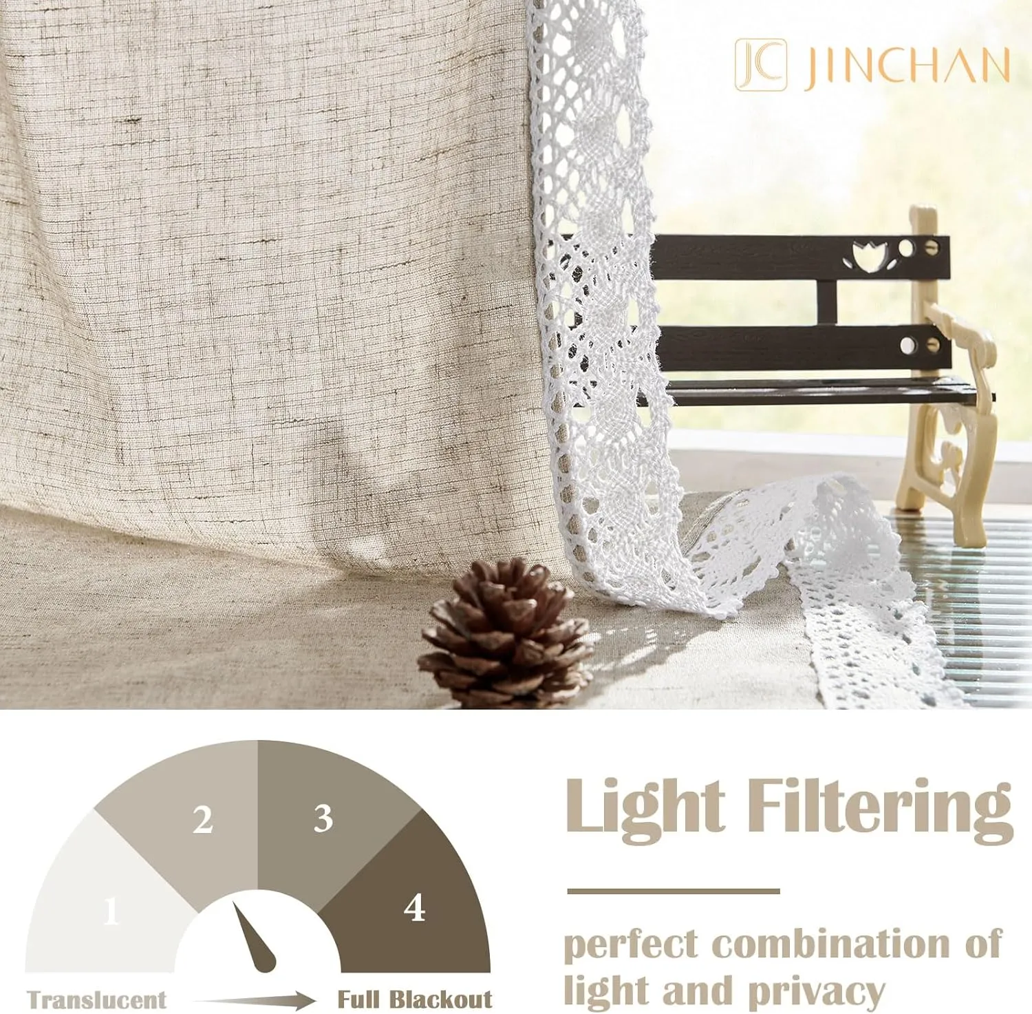 jinchan Linen Valance with Lace Trim Farmhouse Rustic Valance Curtain for Window 18 Inch Small Window Treatment for Living Room Dining Room Semi Sheer Light Filtering Rod Pocket 1 Panel Taupe