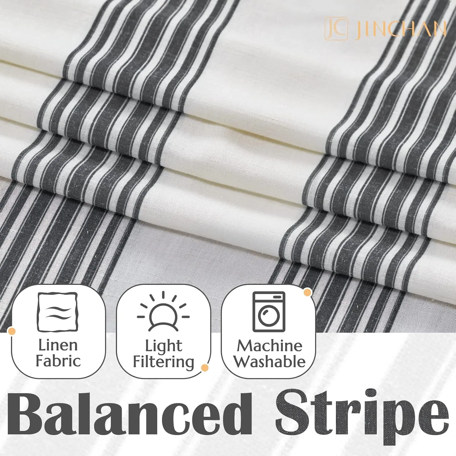 jinchan Striped Linen Valance Curtain 16 Inch Vertical Striped Valance for Kitchen Bathroom Light Filtering Window Treatment Rod Pocket Farmhouse Rustic Semi Sheer Short Window Curtain 1 Panel Black