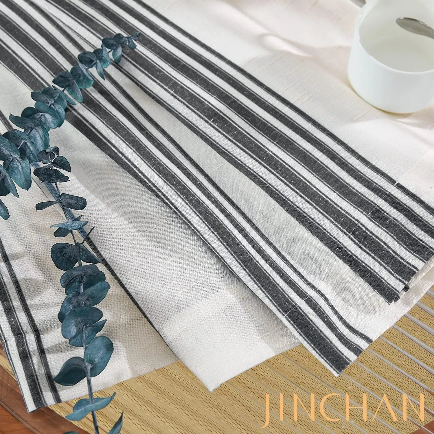 jinchan Striped Linen Valance Curtain 16 Inch Vertical Striped Valance for Kitchen Bathroom Light Filtering Window Treatment Rod Pocket Farmhouse Rustic Semi Sheer Short Window Curtain 1 Panel Black