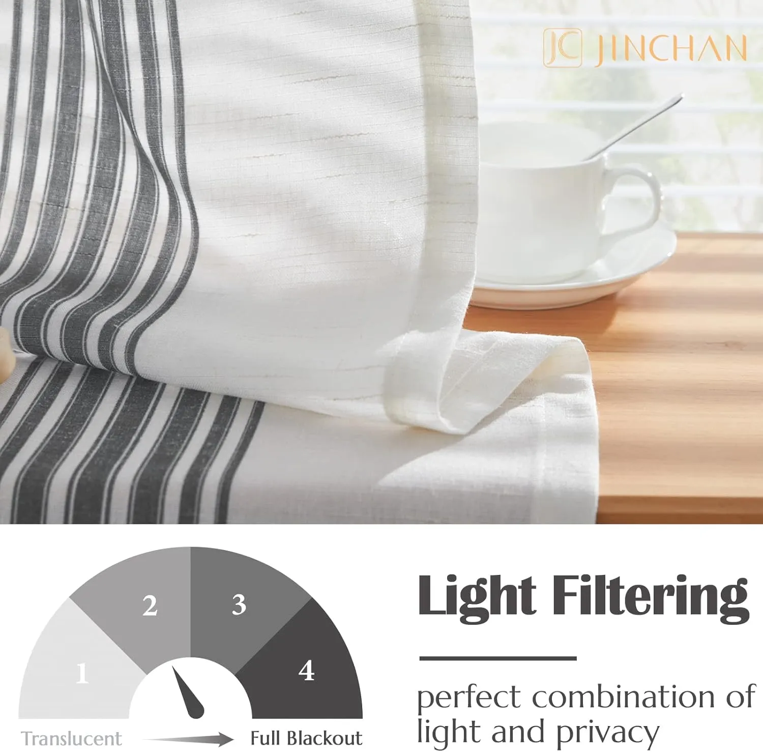 jinchan Striped Linen Valance Curtain 16 Inch Vertical Striped Valance for Kitchen Bathroom Light Filtering Window Treatment Rod Pocket Farmhouse Rustic Semi Sheer Short Window Curtain 1 Panel Black