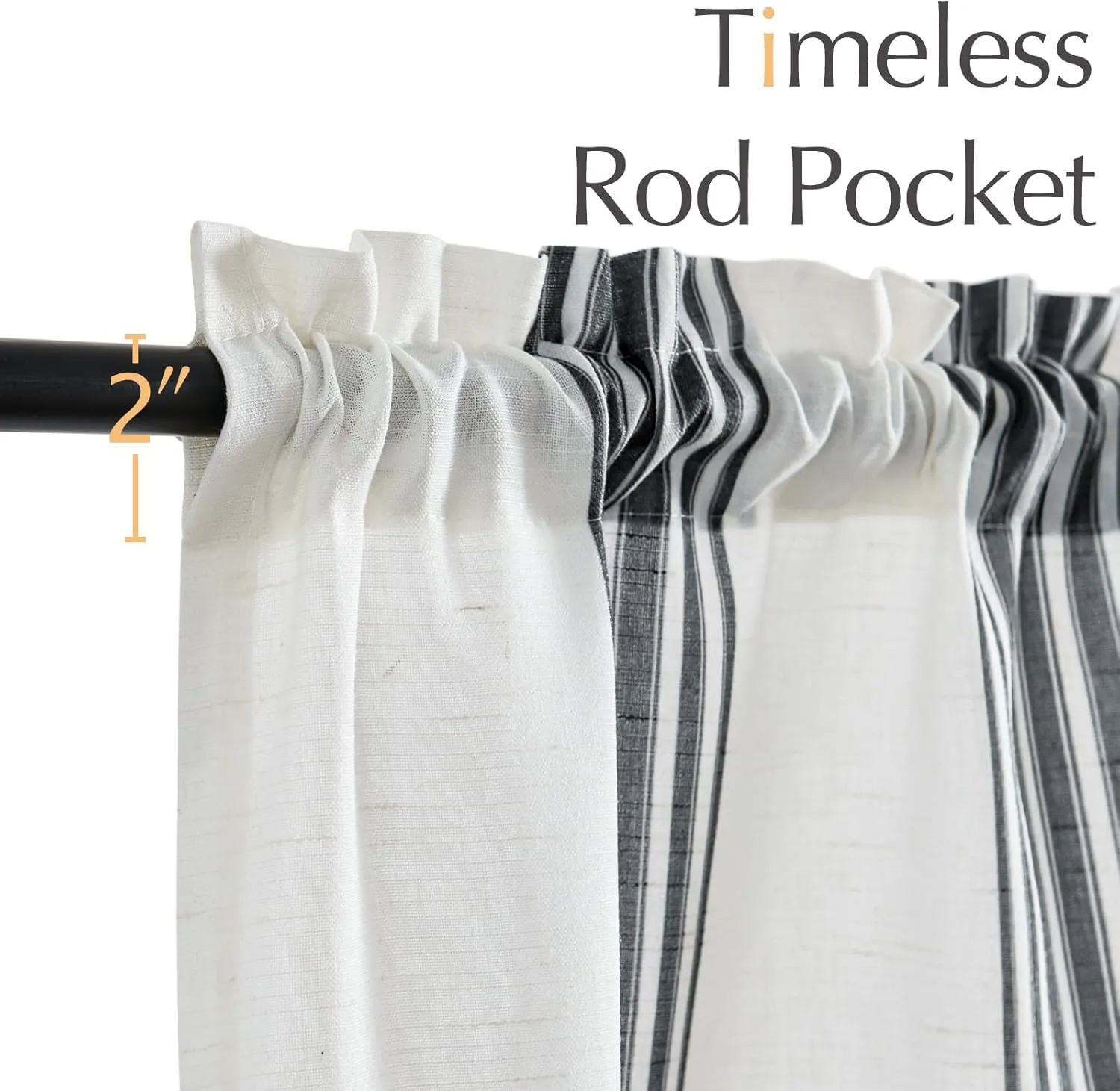 jinchan Striped Linen Valance Curtain 16 Inch Vertical Striped Valance for Kitchen Bathroom Light Filtering Window Treatment Rod Pocket Farmhouse Rustic Semi Sheer Short Window Curtain 1 Panel Black