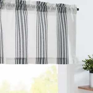 jinchan Striped Linen Valance Curtain 16 Inch Vertical Striped Valance for Kitchen Bathroom Light Filtering Window Treatment Rod Pocket Farmhouse Rustic Semi Sheer Short Window Curtain 1 Panel Black