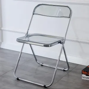 KAIHAOWIN Luxury Modern Acrylic Folding Chair Transparent Chairs-Ghost Stackable Crystal Folding Chair-PC Plastic Living Room Seat-Chrome Frame