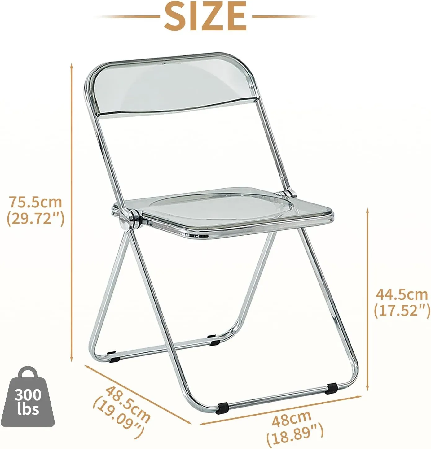 KAIHAOWIN Luxury Modern Acrylic Folding Chair Transparent Chairs-Ghost Stackable Crystal Folding Chair-PC Plastic Living Room Seat-Chrome Frame