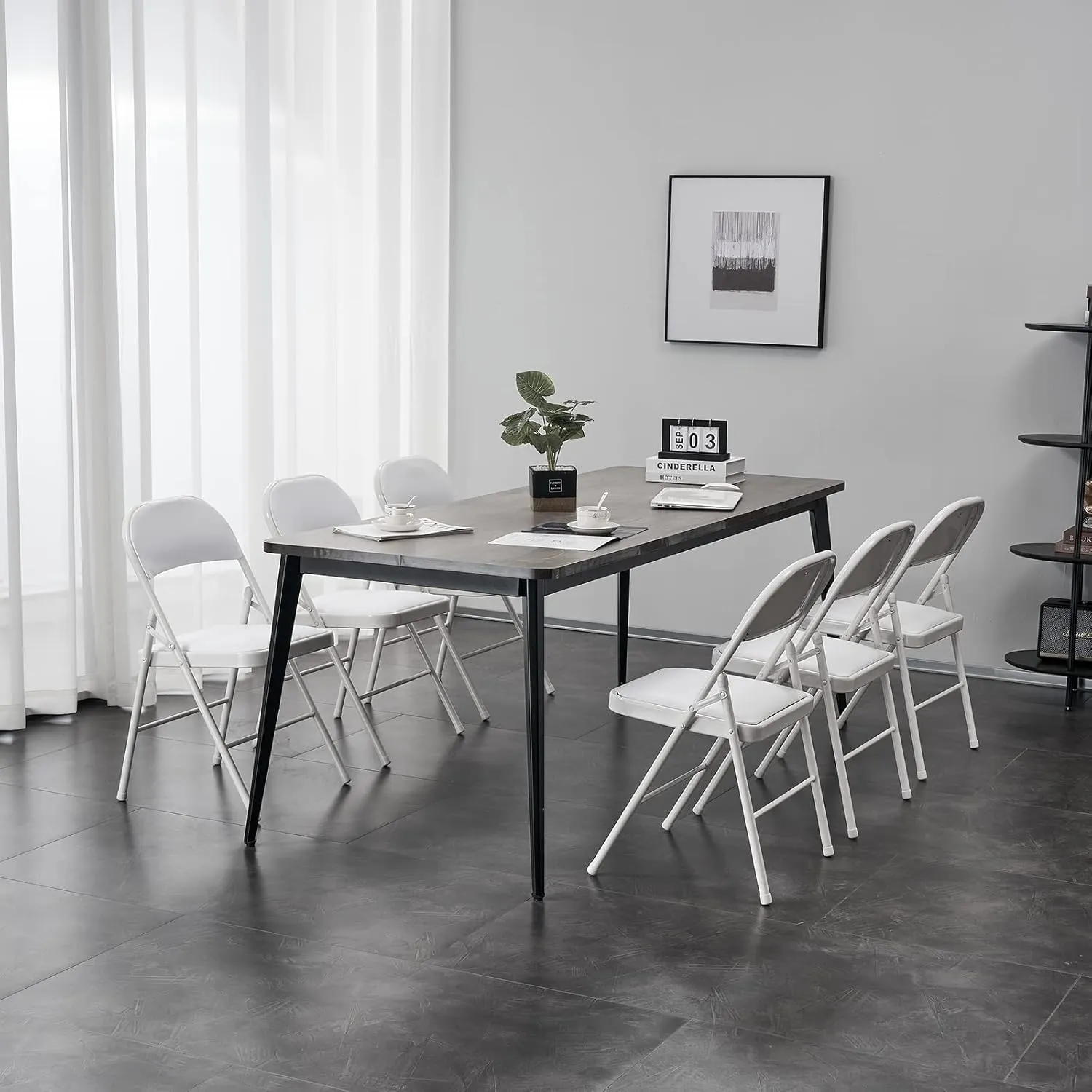 Karl home 6 Pack White Folding Chairs with Padded Seats for Outdoor & Indoor, Portable Stackable Commercial Seat with Steel Frame for Events Office Wedding Party, 330lbs Capacity