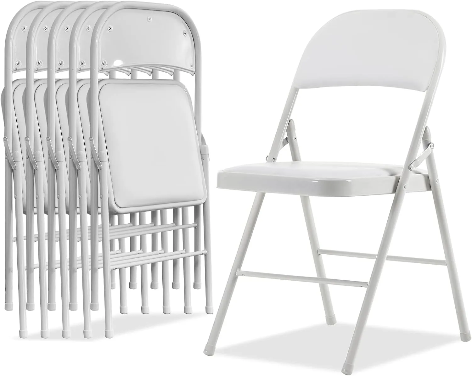 Karl home 6 Pack White Folding Chairs with Padded Seats for Outdoor & Indoor, Portable Stackable Commercial Seat with Steel Frame for Events Office Wedding Party, 330lbs Capacity