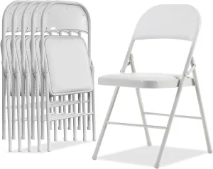 Karl home 6 Pack White Folding Chairs with Padded Seats for Outdoor & Indoor, Portable Stackable Commercial Seat with Steel Frame for Events Office Wedding Party, 330lbs Capacity