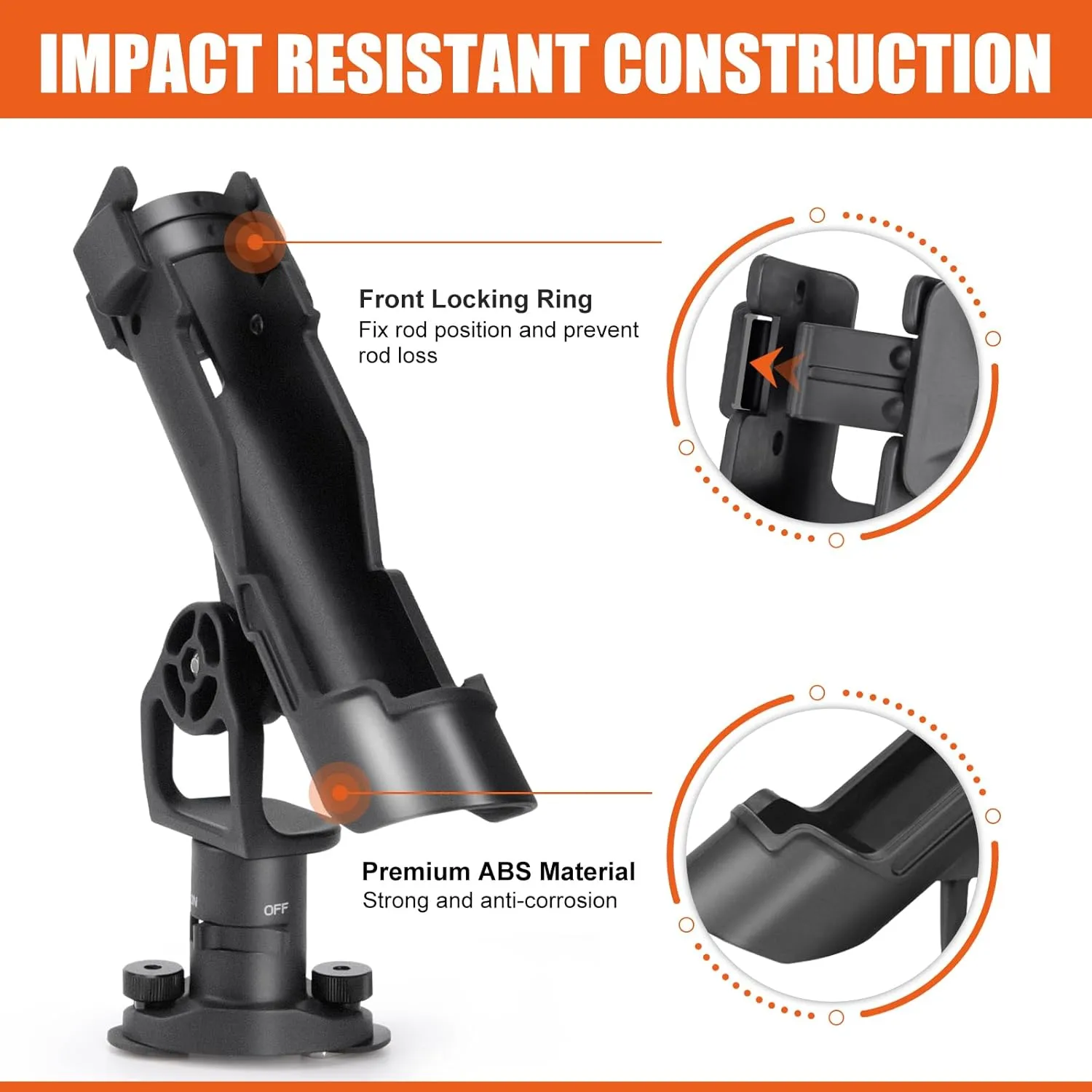 Kayak Fishing Rod Holder, Fishing Boat Rod Holder for Track Mount / Deck Mount, Fishing Rod Holders for Boat, 360 Degree Adjustable Fishing Pole Holders
