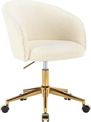 KCC Faux Fur Office Desk Chair, Comfy Fluffy Swivel Modern Leisure Armchair with Wheels, Upholstered Comfy Fuzzy Vanity Makeup Chair Height Adjustable for Teens Women Girls Elegant Home Office