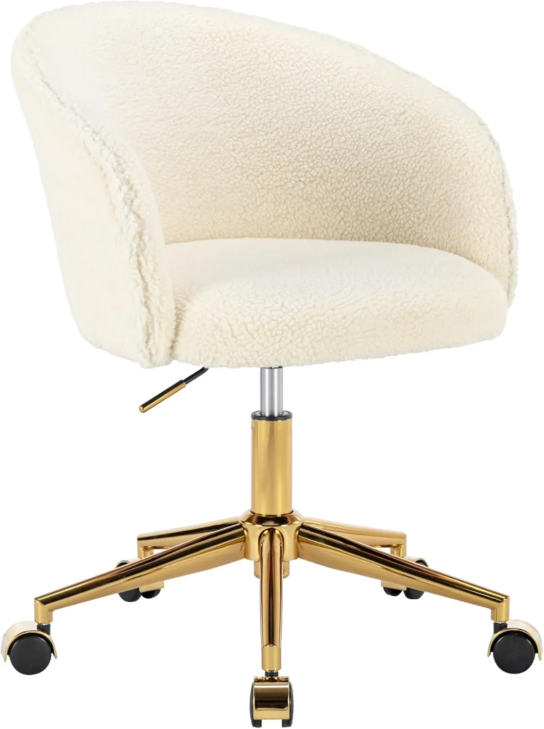 KCC Faux Fur Office Desk Chair, Comfy Fluffy Swivel Modern Leisure Armchair with Wheels, Upholstered Comfy Fuzzy Vanity Makeup Chair Height Adjustable for Teens Women Girls Elegant Home Office