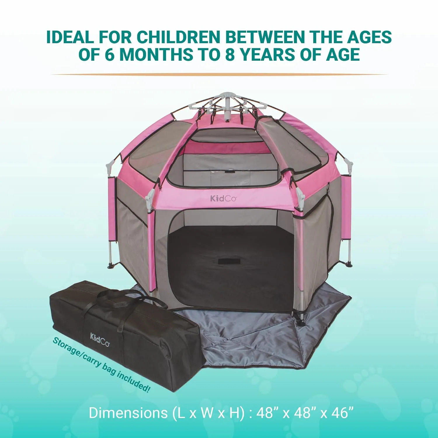 KidCo - Play N GoPod Lightweight Portable Kids Travel Camp Tent Playard, Play Tent Ages 6 Months - 8 Years (Pink)