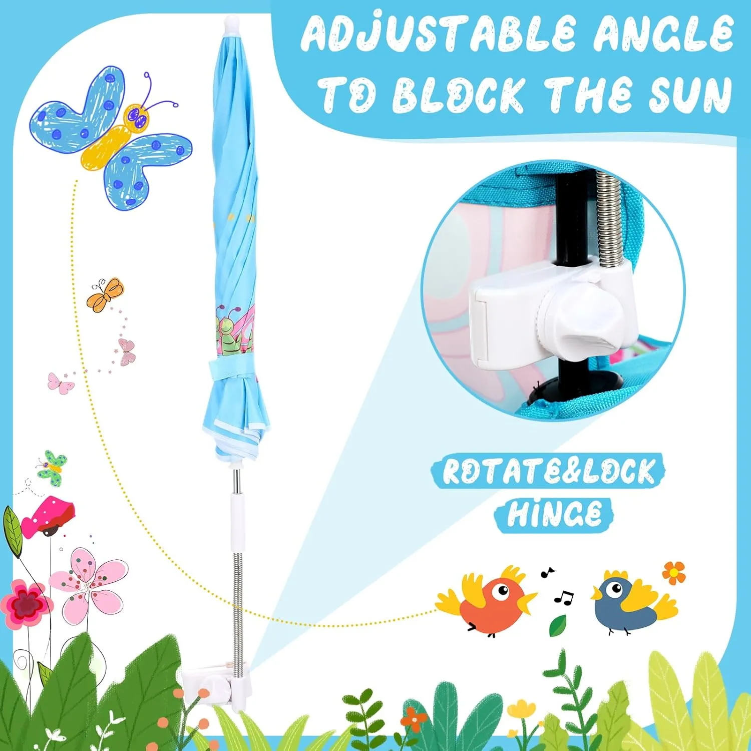 Kids Beach Chair with Umbrella Child Folding Chair Umbrella with Universal Clamp for Children Beach Camping Patio Garden Outdoor Lawn Pool Travel Indoor