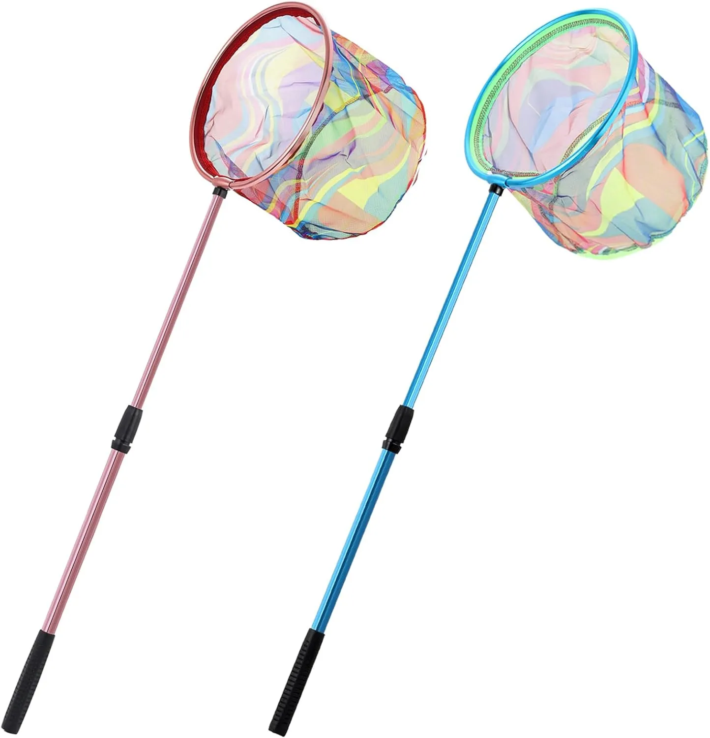 Kids Fishing Net, 2 Pack Extendable Beach Nets With Aluminum Pole Handle, Telescopic Butterfly Net for Kids, Fish Crab Gear for Boy Girl Children