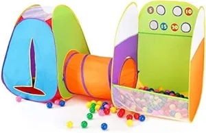 Kids Play Tent 3-in-1 Game Zone Ball Pit Play Tunnel Outdoor Indoor Play House Pop Up for Boys Girls Toddlers, Including 4 Balls