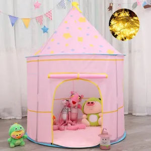 Kids Play Tent Teepee Tent Pop-up Princess Prince Castle Play Tent with Star Lights EN71 ASTM Certified Indoor Outdoor Portable Playhouse Boys & Girls Birthday Gift (Moon Pink)