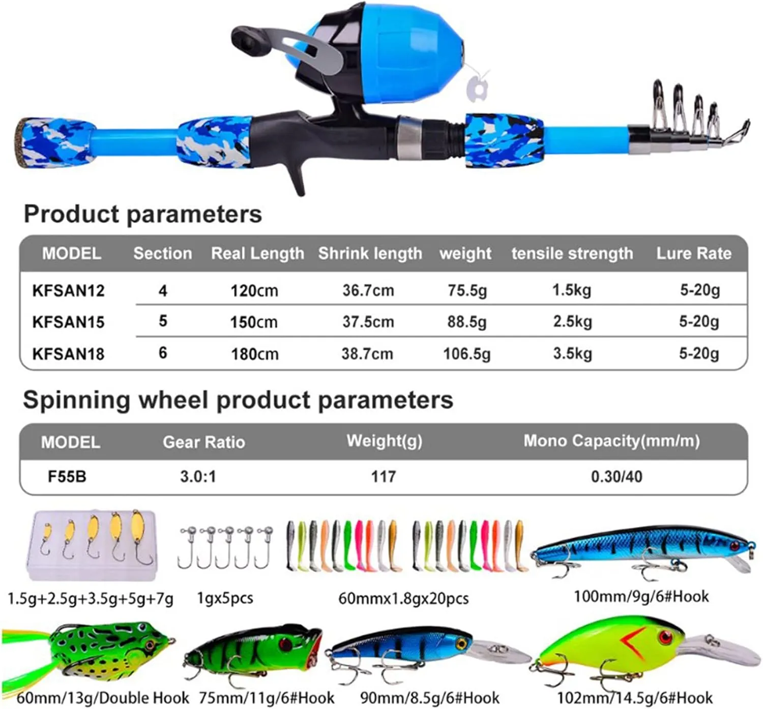 Kids Spincast Reel and Fishing Rod Combo, Kids Fishing Pole Kit, Fishing Tackle Box, Kids Fishing Gear, Spinning Reel Lures Accessories, Tangle-Free Design, Oversized Reel Handle